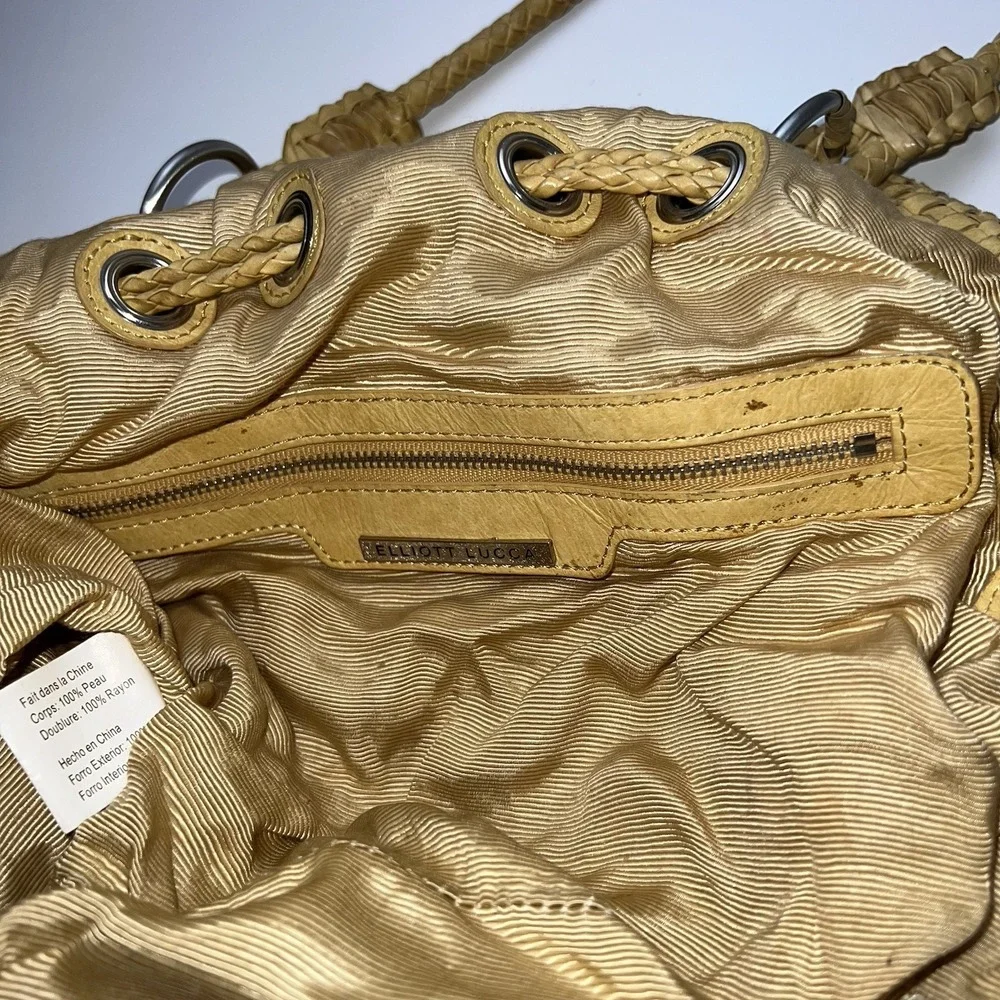 Elliott Lucca Woven Leather Yellow Magnetic Closure Handbag